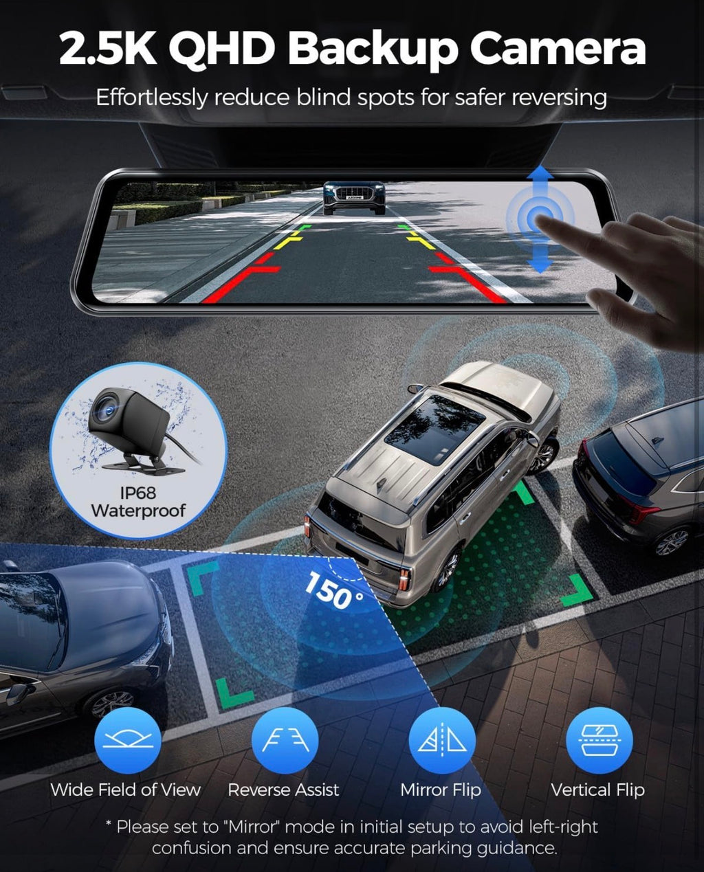 AZDOME PG17 Max 4K Smart Mirror Dash Cam with 2.5K Rear Camera, GPS, WiFi, ADAS & Blind Spot Detection